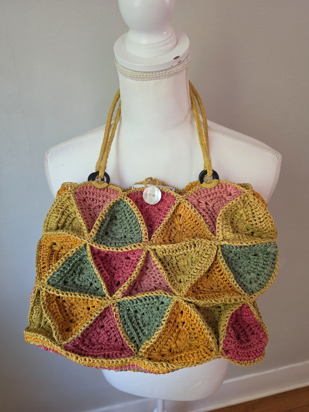 Annabel Ingall Multicolor Rafia Tote Bag - Yellow, Pink, Green